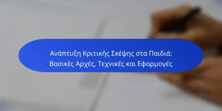 Ανάπτυξη Κριτικής Σκέψης στα Παιδιά: Βασικές Αρχές, Τεχνικές και Εφαρμογές